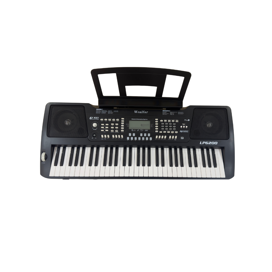 Black electronic keyboard on a white background