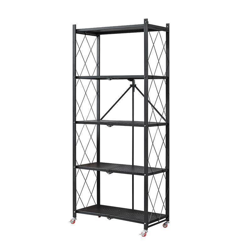Foldable 5-Layer Metal Shelves with Wheels – White