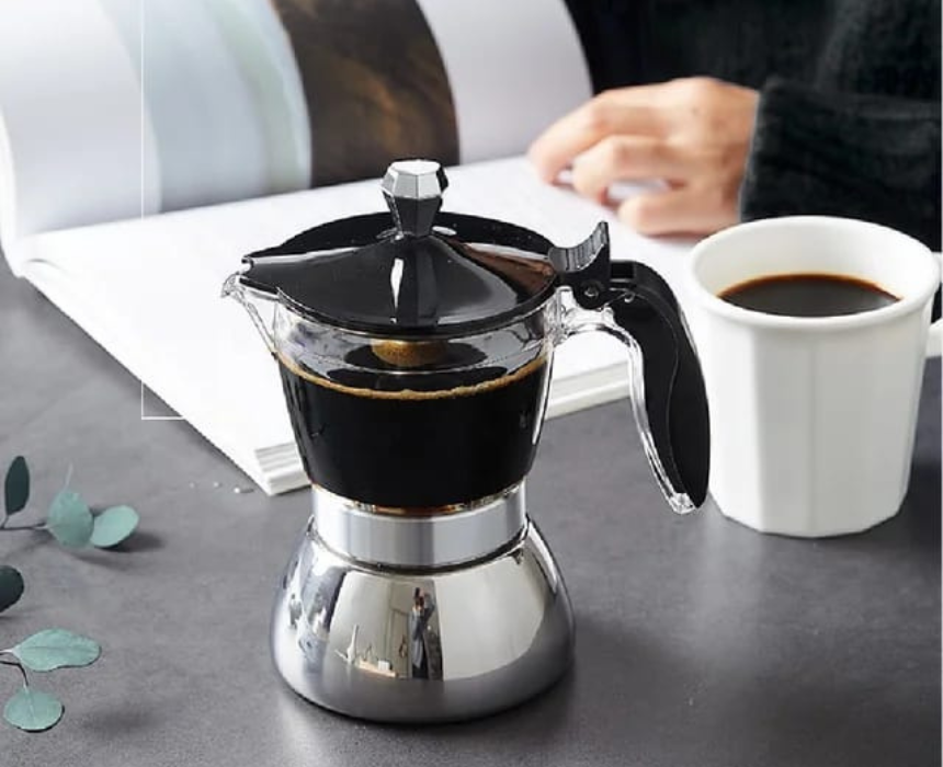BrewMaster Transparent Moka Pot with 6 Cups