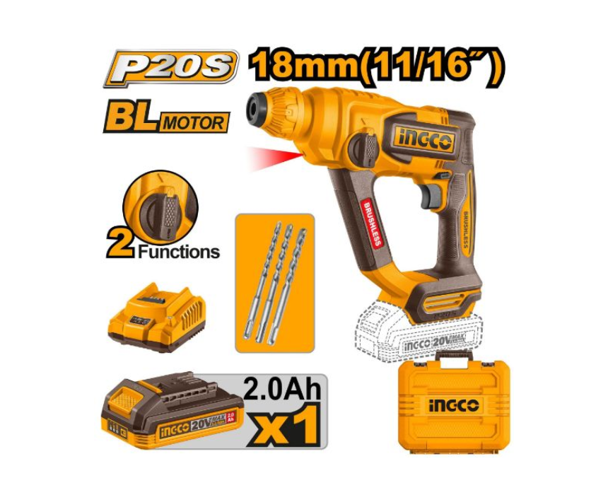 INGCO 20V Brushless Cordless Rotary Hammer 18mm SDS