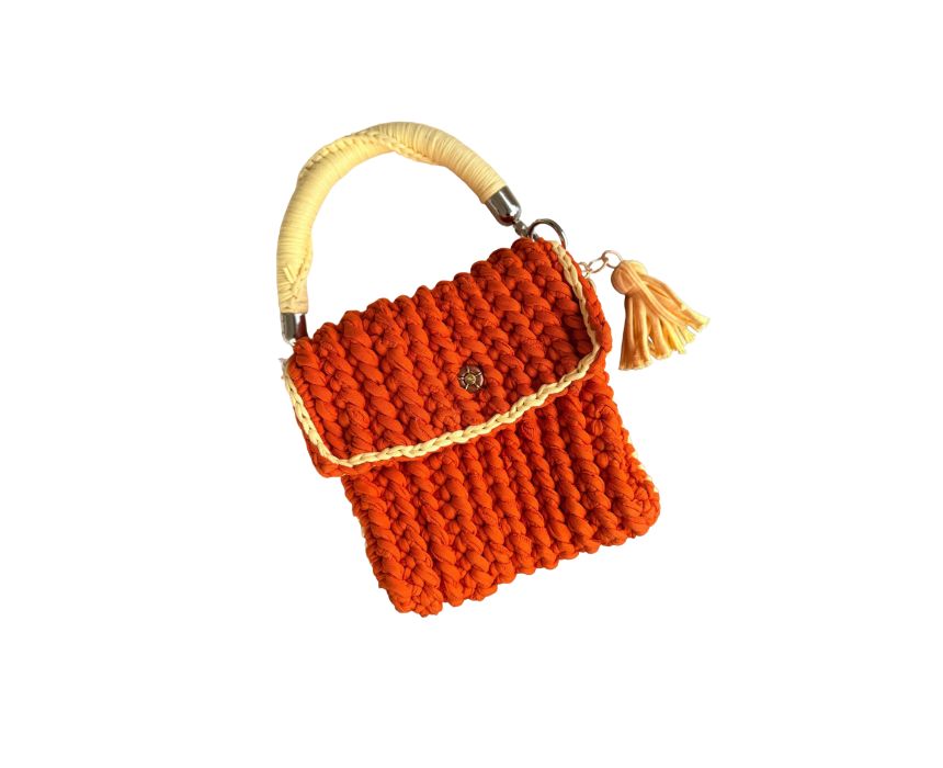 Top Handle Crochet Bag Orange and Cream