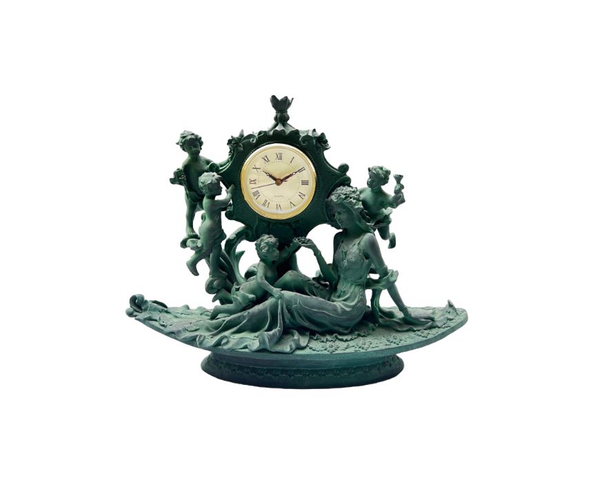 Resin Clock Boat in Antique Green
