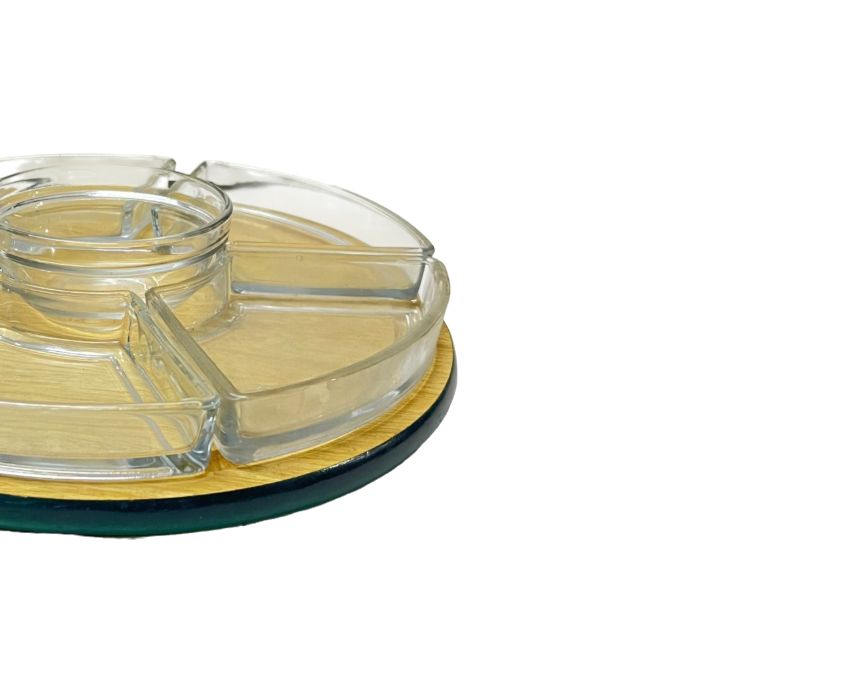 Glass Compartment Tray on Wood Plate