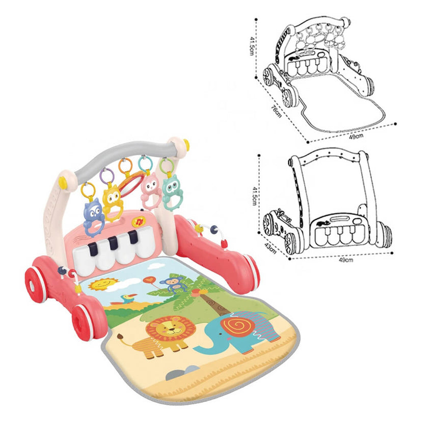 Interactive musical piano baby gym promoting motor skill growth, dimensions