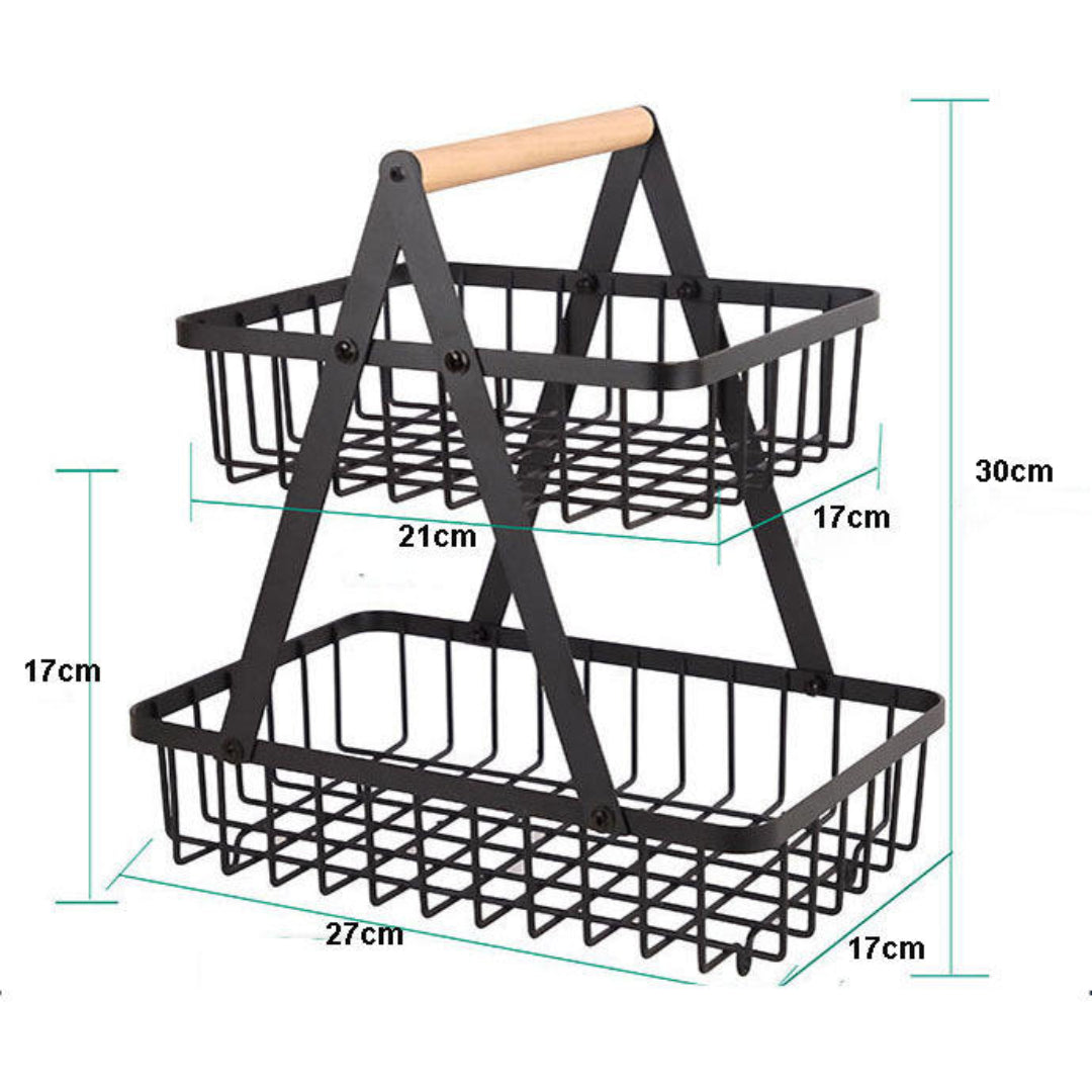 2-Tier Metal Storage Basket Organizer for Kitchen, Office & Home