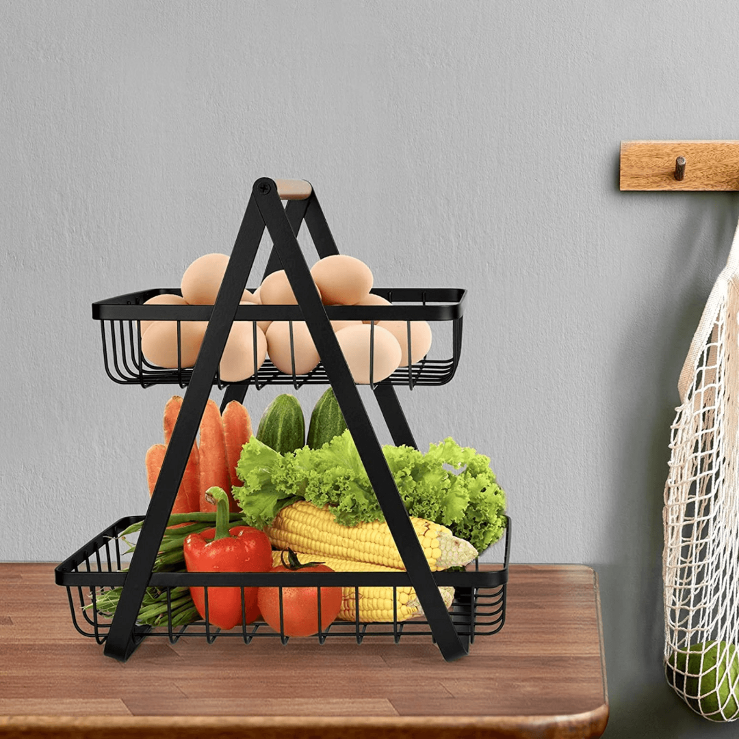 2-Tier Metal Storage Basket Organizer for Kitchen, Office & Home