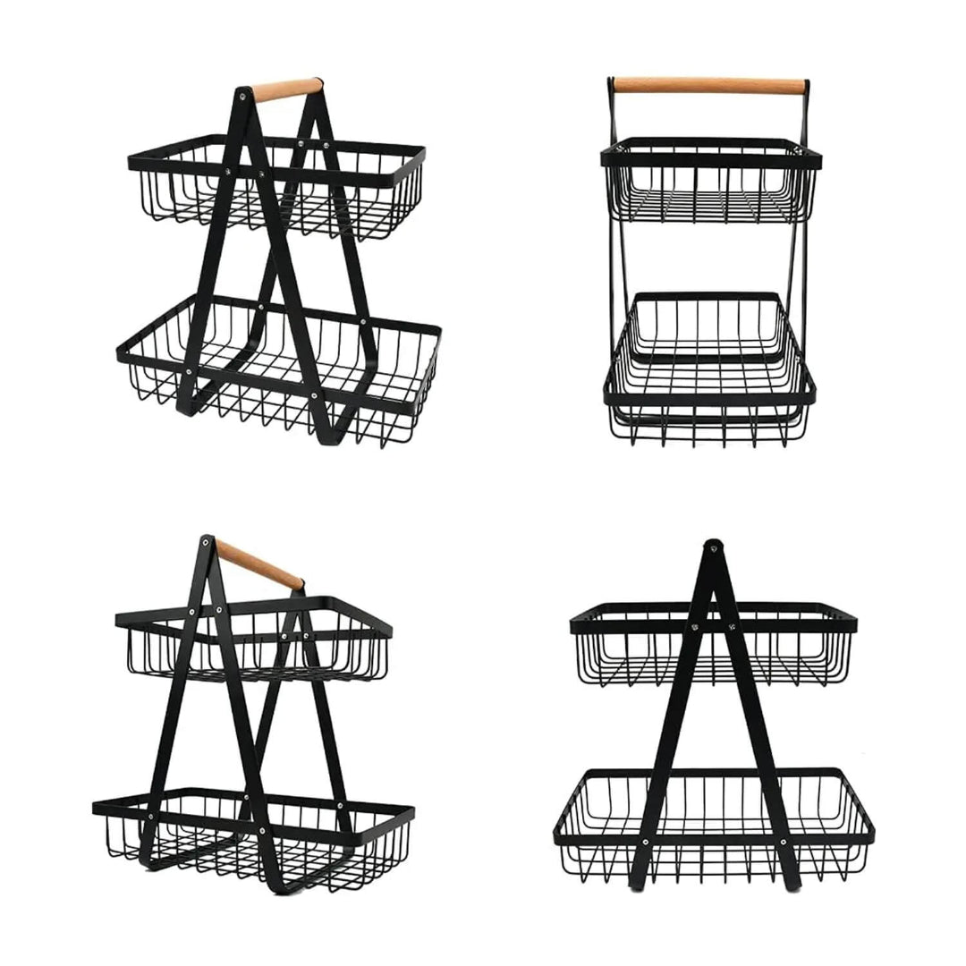 2-Tier Metal Storage Basket Organizer for Kitchen, Office & Home