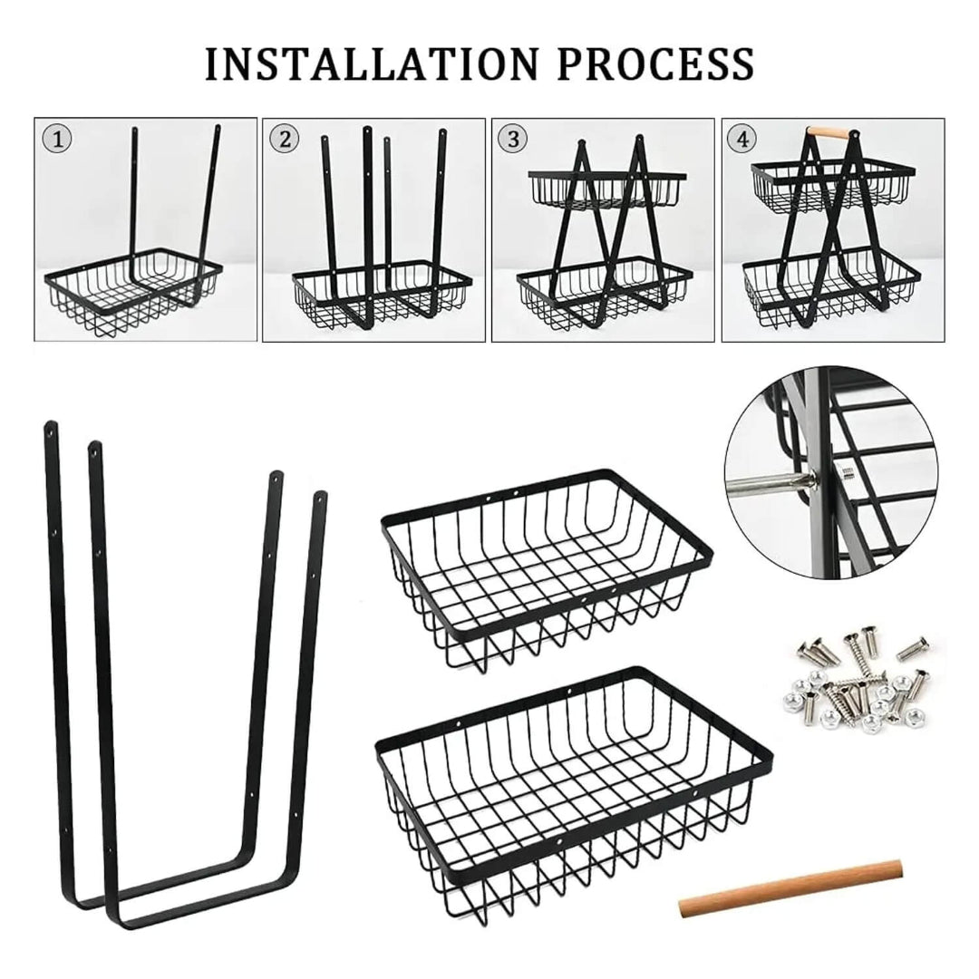 2-Tier Metal Storage Basket Organizer for Kitchen, Office & Home