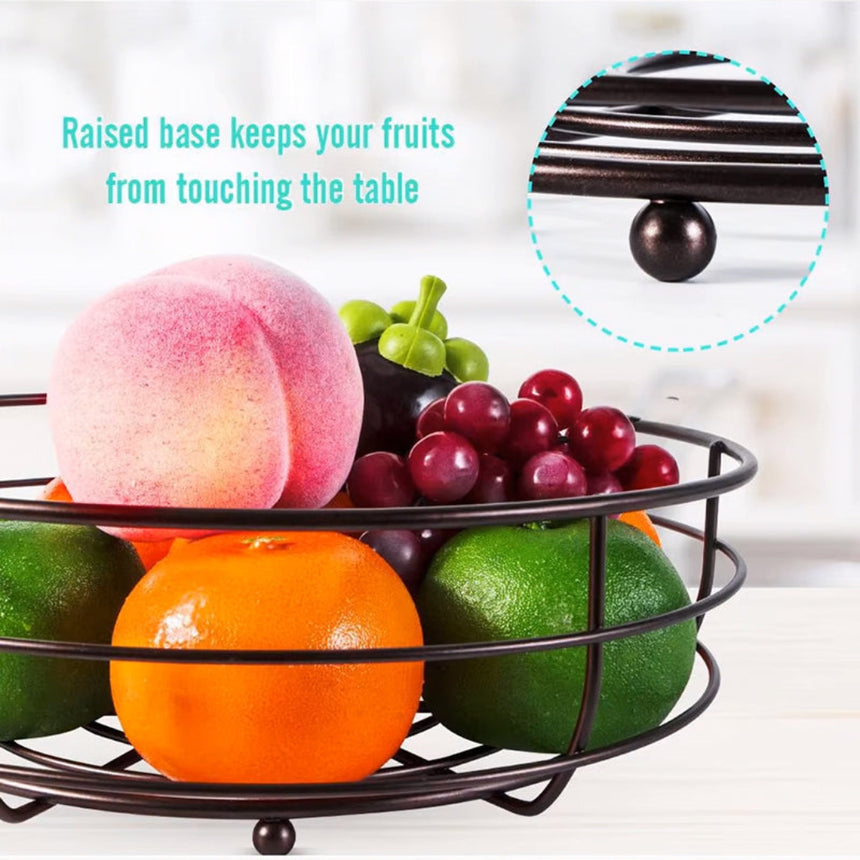 2-Tier Metal Wire Fruit Storage Basket with Banana Hanger