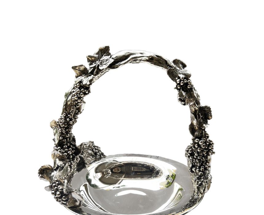 Silver Glass Fruit Basket Grape Motifs