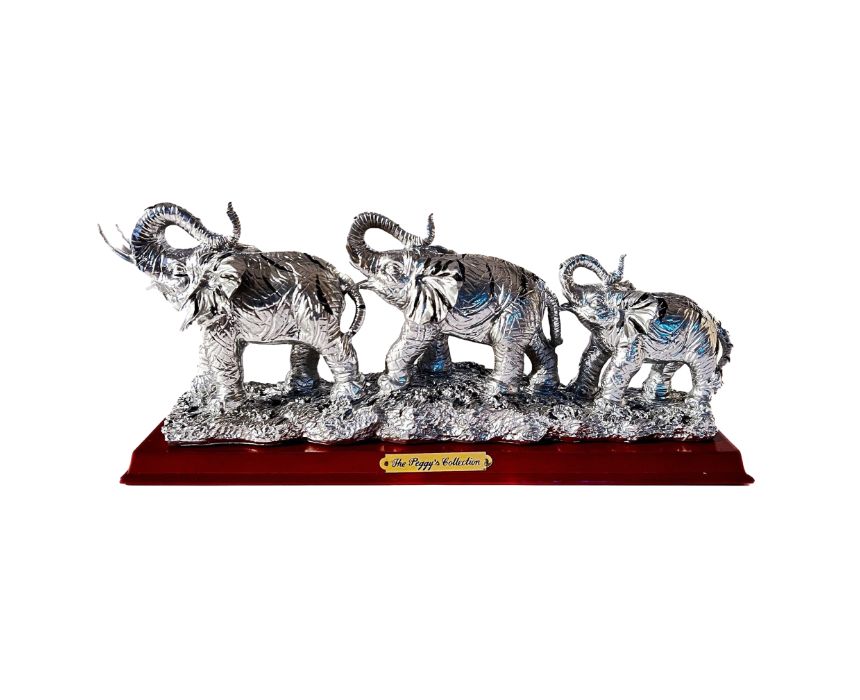Elephant Trio Sculpture in Silver