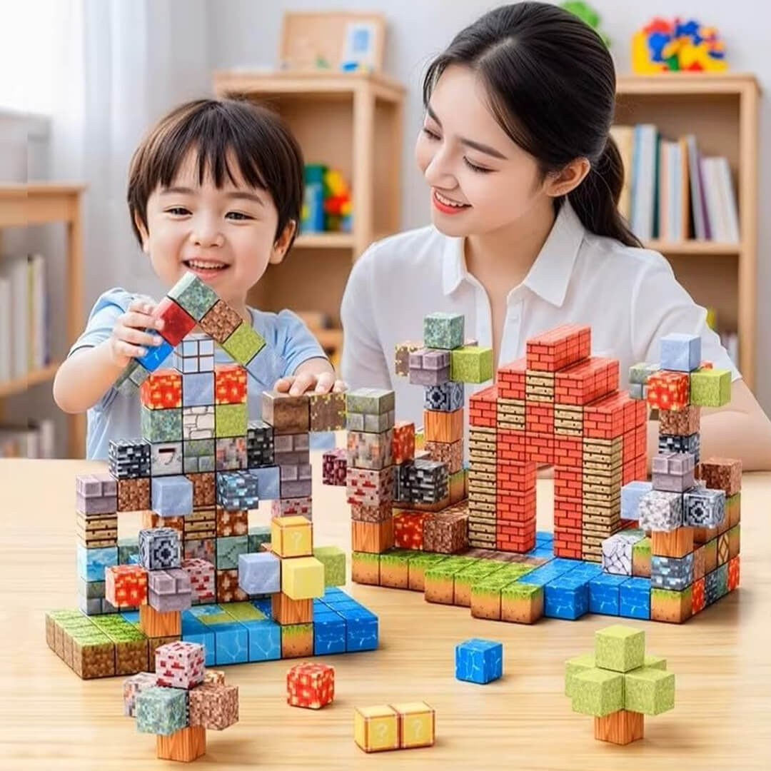 Magnetic cube set with design inspiration manual