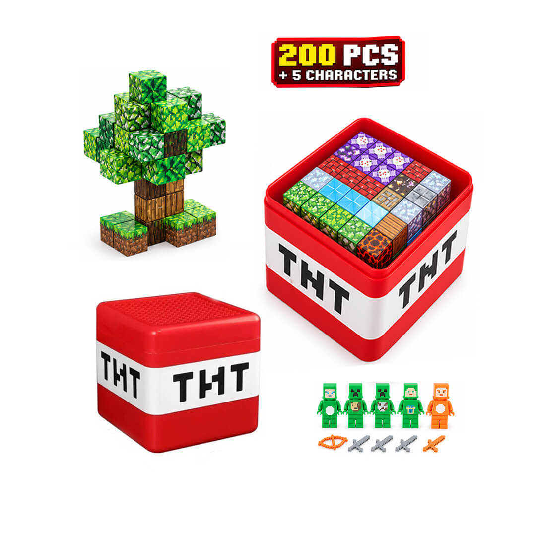 200-piece magnetic building cubes with 5 mini characters