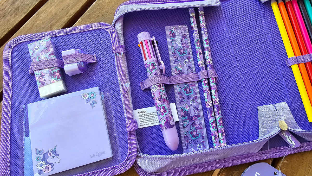 Smiggle Pencil Case Stationery Kit Purple Unicorn