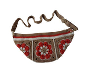 Floral Red and Brown Crochet Crossbody Bag