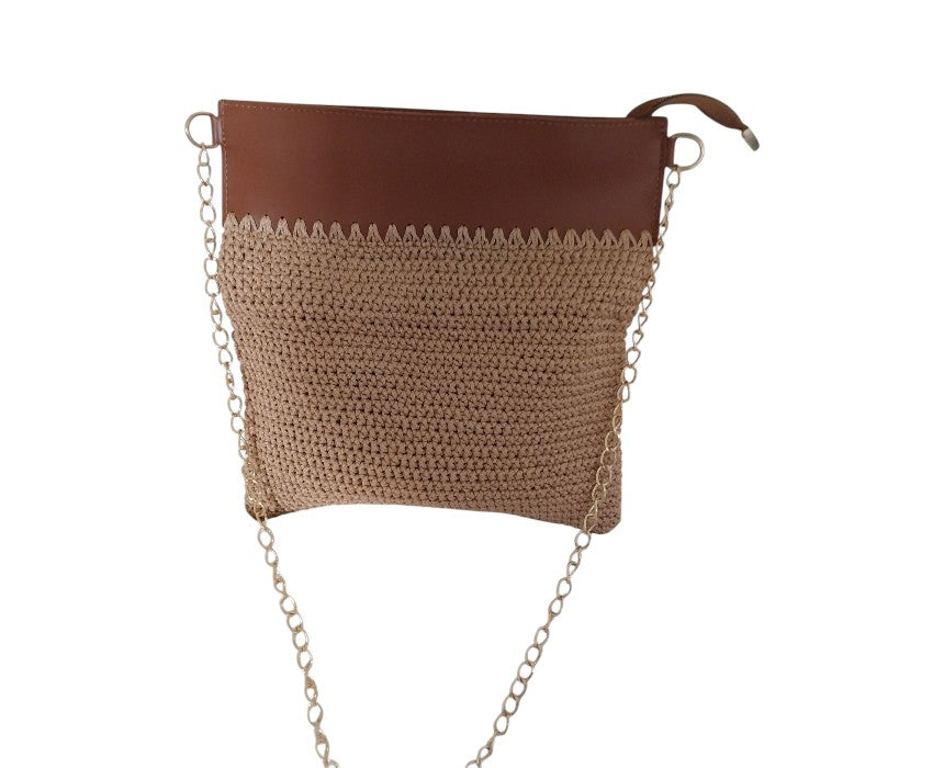 Golden Beige Leather Shoulder Bag