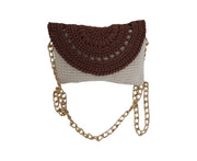 Off-White and Brown Crochet Shoulder Bag