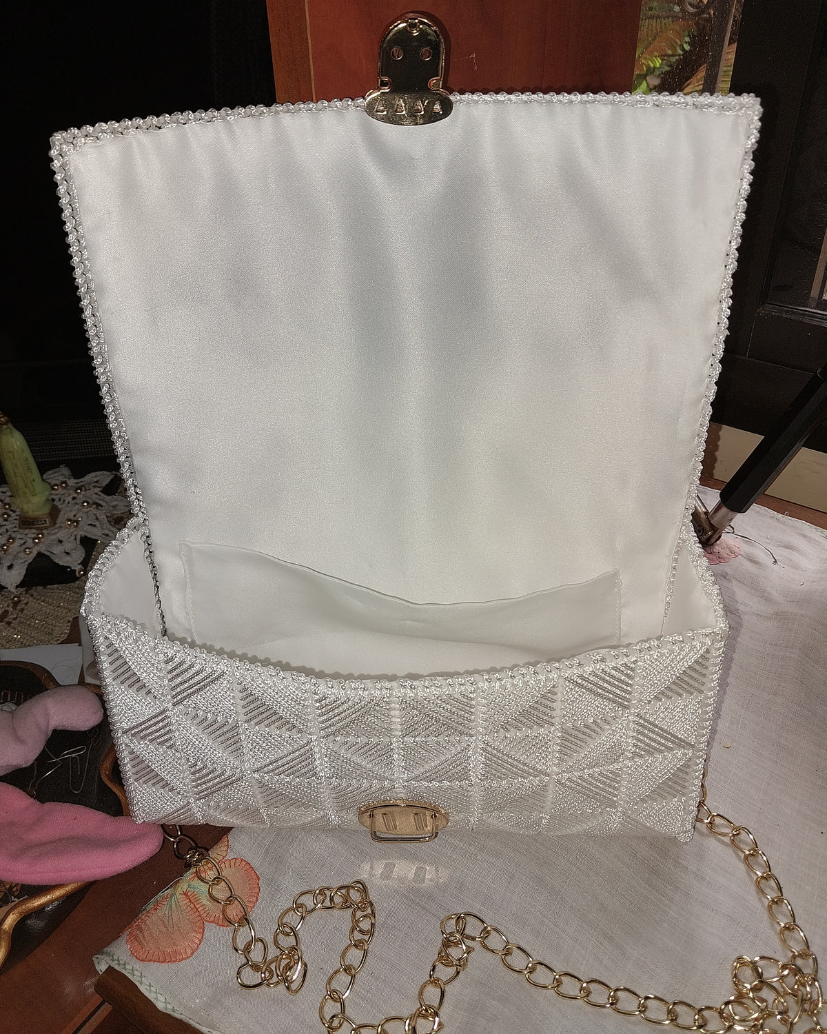White Chic Handbag with Black Design
