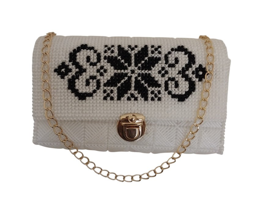 White Chic Handbag with Black Design