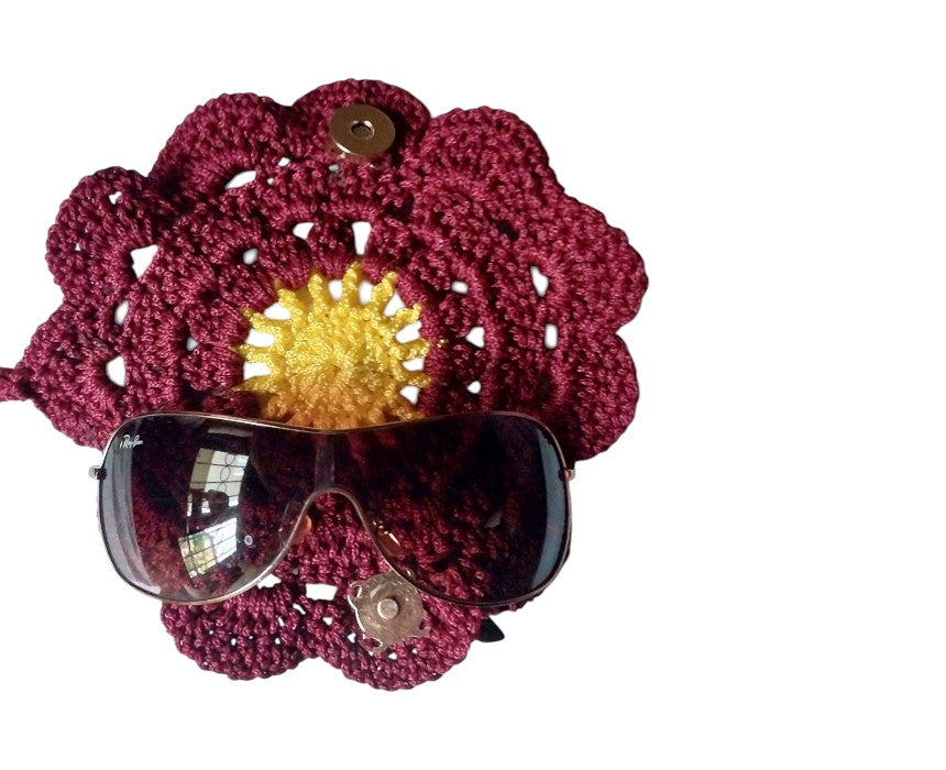Yellow Burgundy Crochet Sunglasses Case