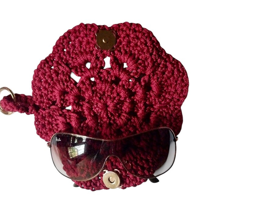 Solid Burgundy Crochet Sunglasses Case