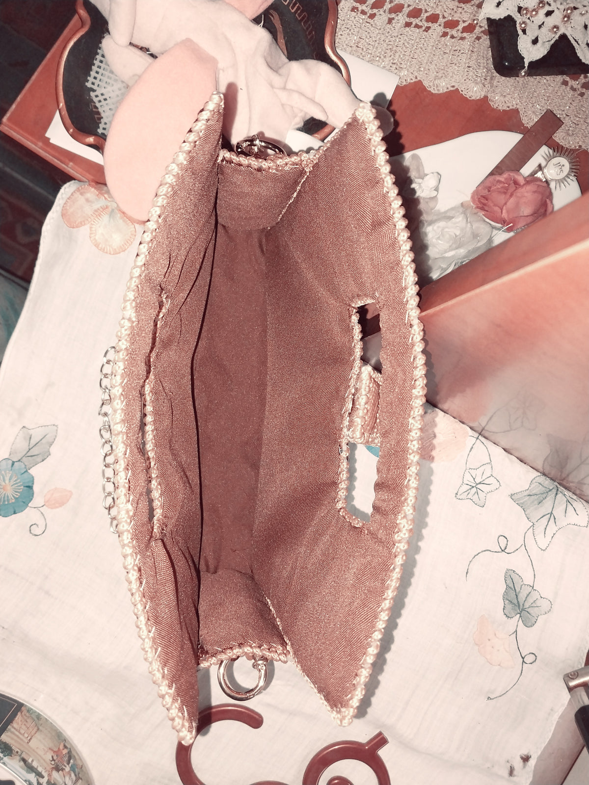 Brown and Pinkish Beige Checkerboard Canva Shoulder Handbag