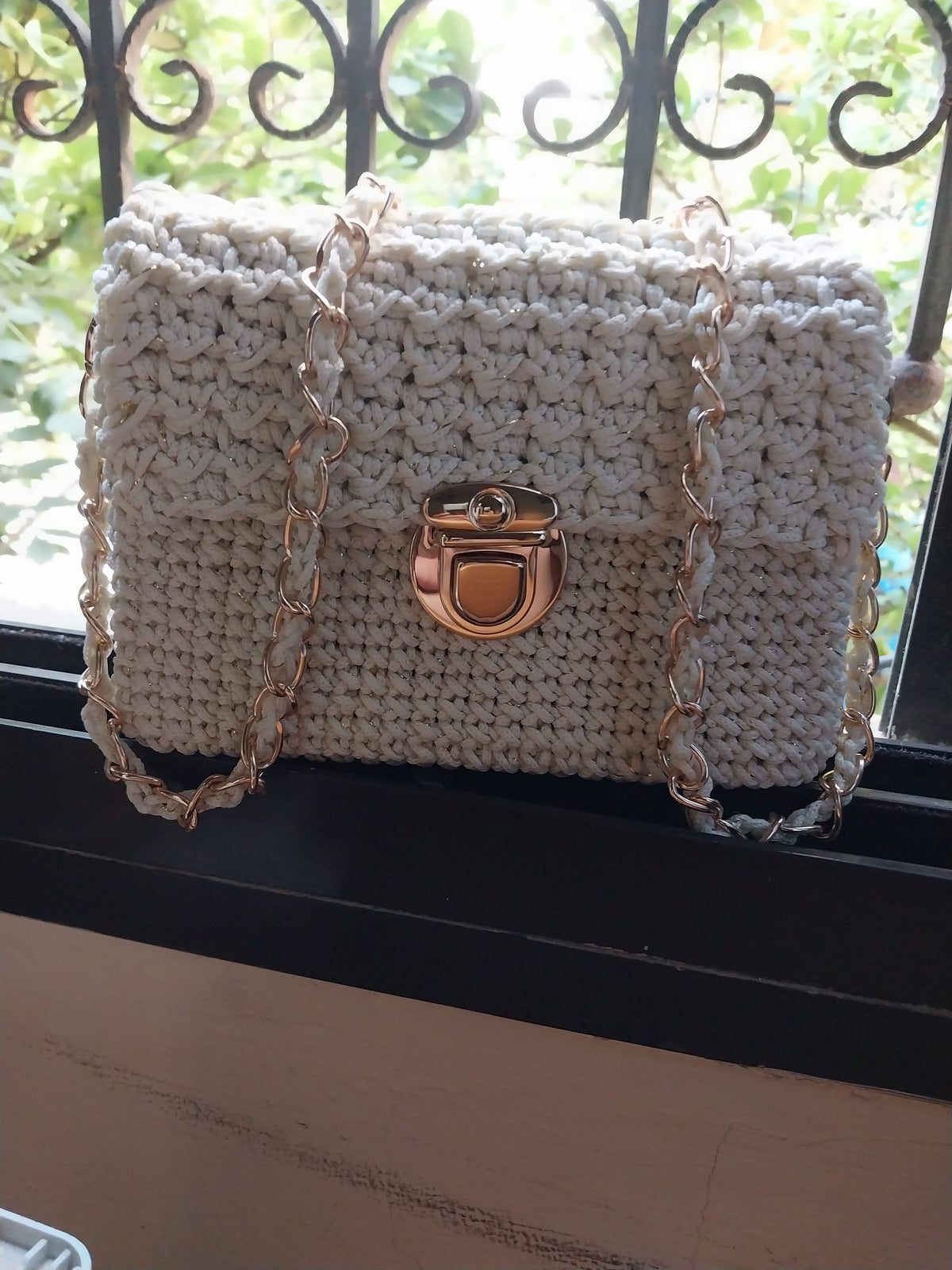 Cream Golden Mini Cross Body Shoulder Bag