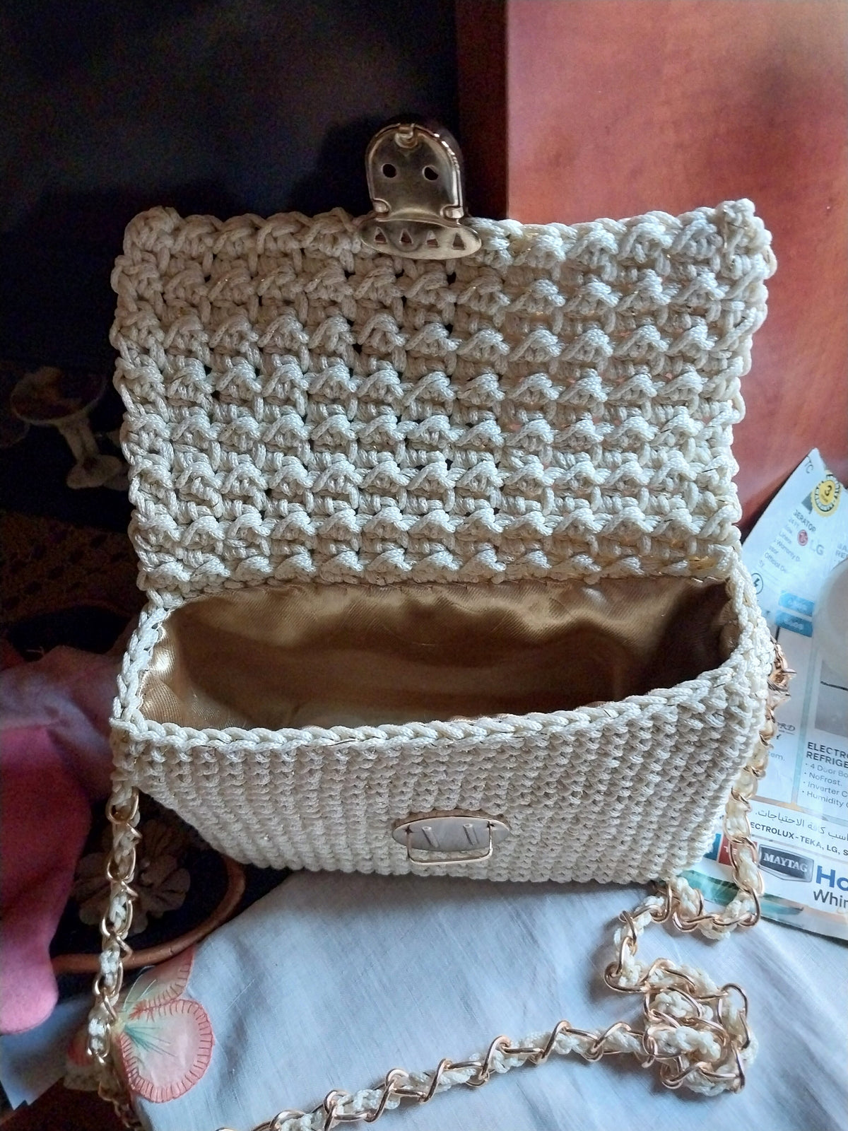 Cream Golden Mini Cross Body Shoulder Bag