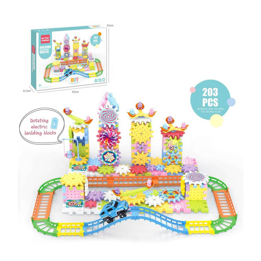 203-piece rotating gear building set for kids