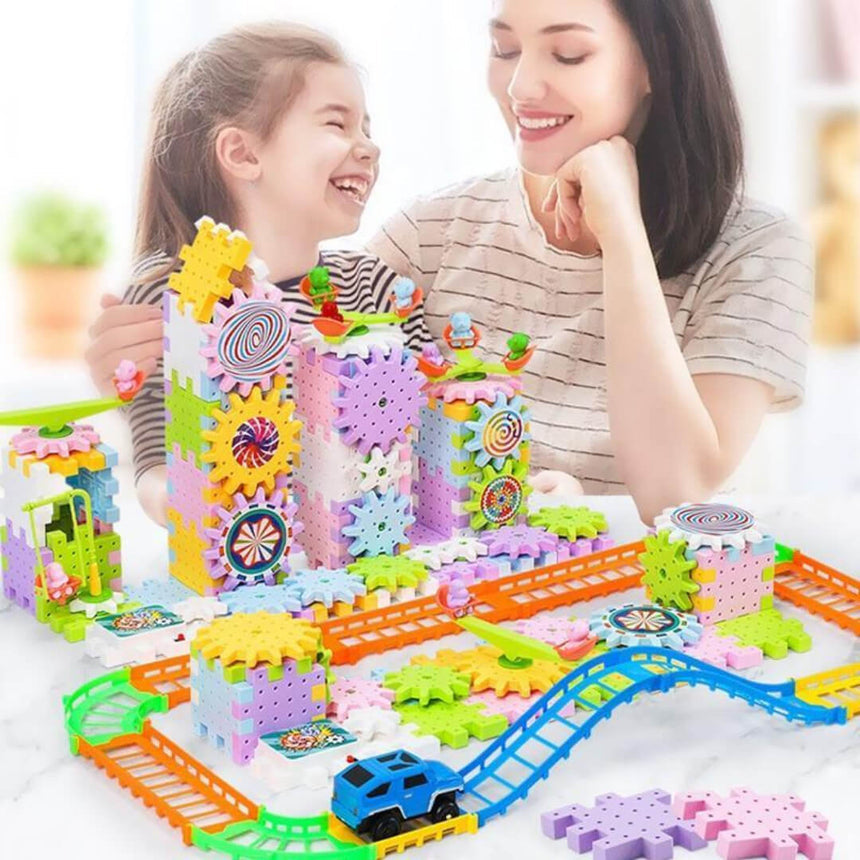 STEM building blocks with electric rotating gears