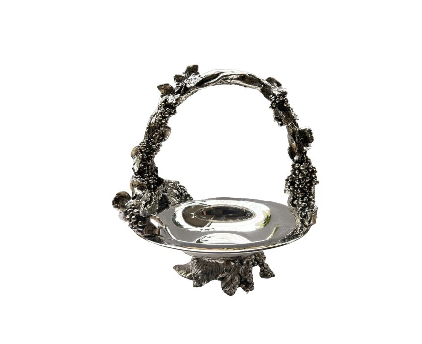 Silver Glass Fruit Basket Grape Motifs