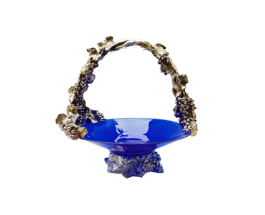 Silver with Cobalt Blue Glass Basket