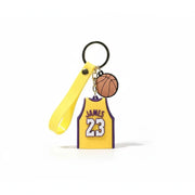 Keychain with basketball and jersey design on a white background