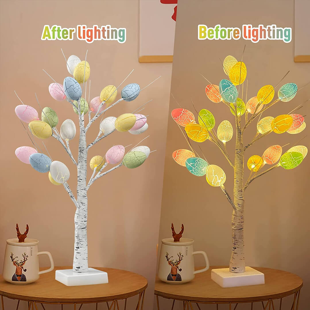 Easter tree before and after lighting