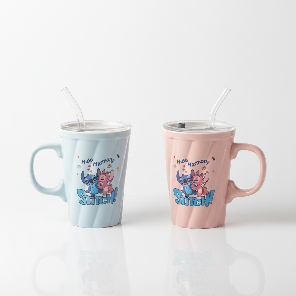 Stitch Ceramic Straw Cup And Mug