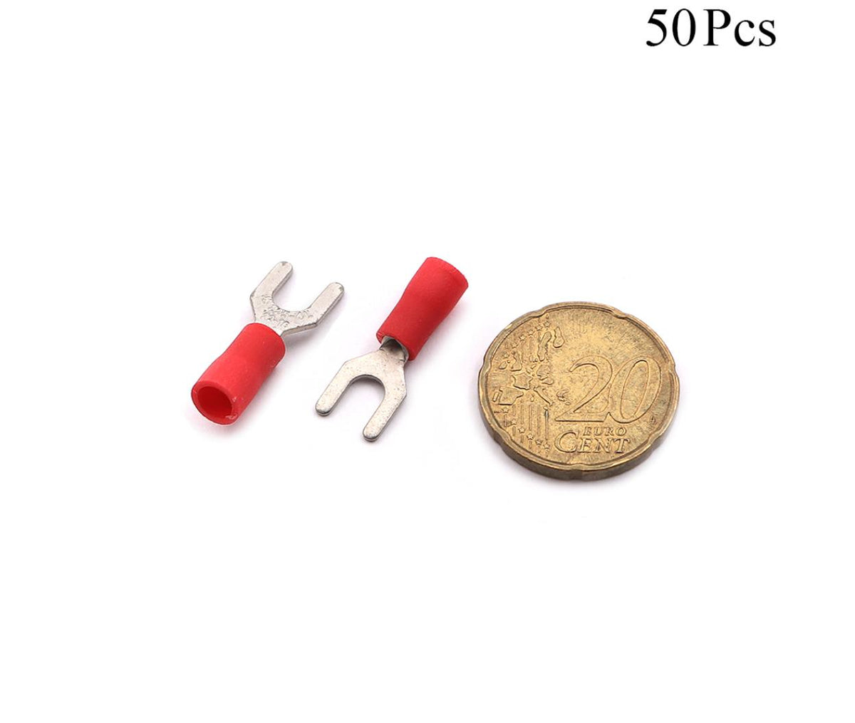 Cable Lugs Insulated - SVS1.25-4 - Fork - 0.5~1.5mm - Red - 50 Pcs