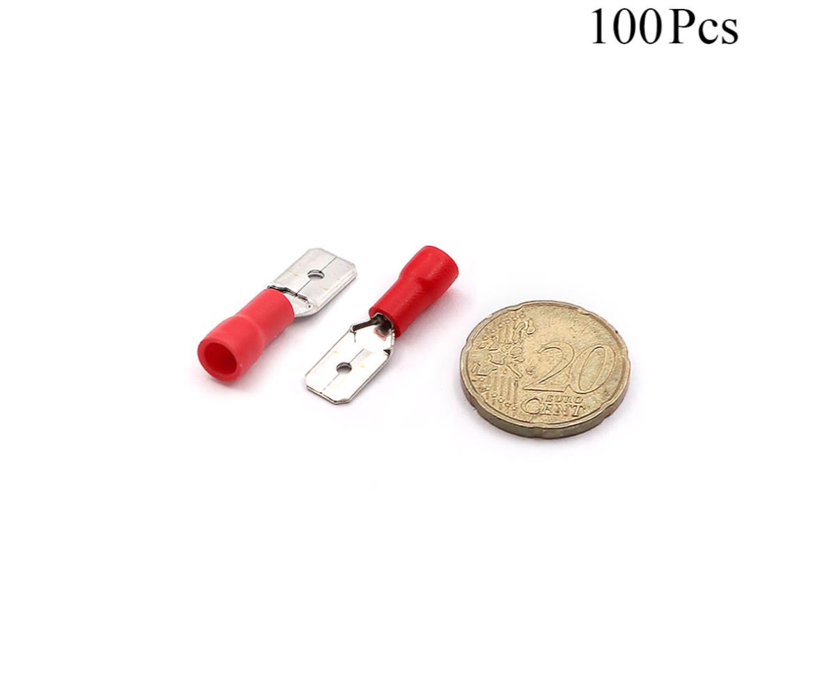 Cable Lugs Insulated - MDD1.25-250 - Male - 0.5-1.5mm - Red - 100 Pcs