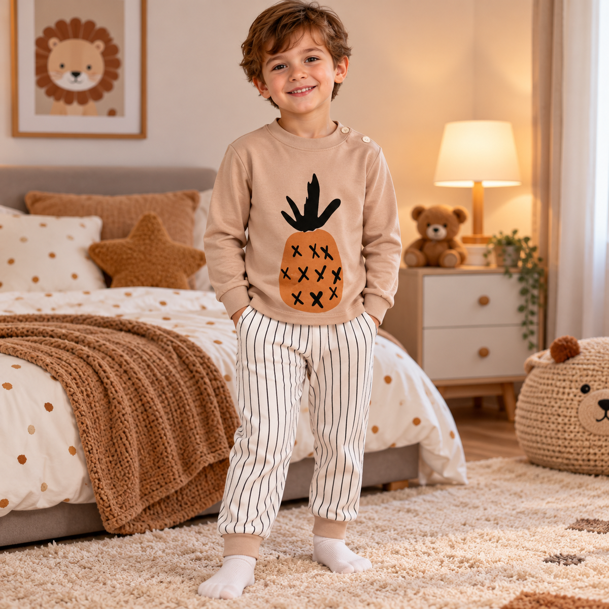 Kids’ Long-Sleeve Pineapple Pajama Set | 5–7Y