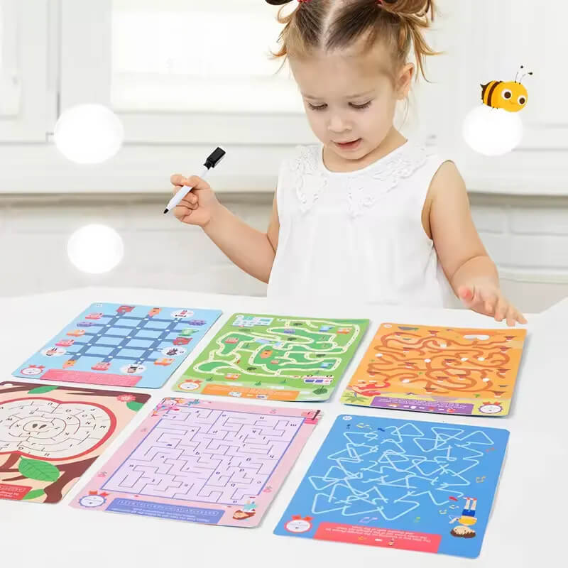 25 Reusable Maze Cards for Kids – Write & Wipe Fun