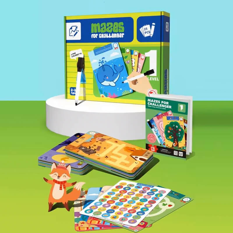 25 Reusable Maze Cards for Kids – Write & Wipe Fun