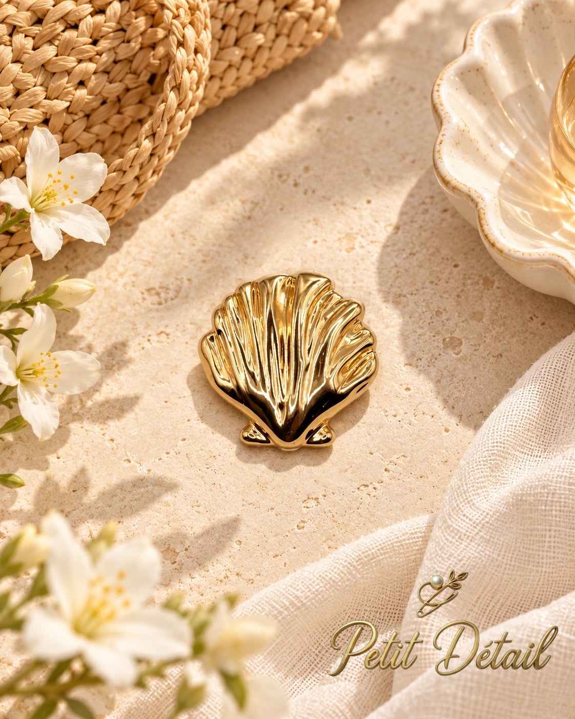 Sculptural Shell Gold Brooch Petit Détail Lebanon