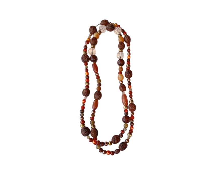 Browny Crystal Wood Necklace
