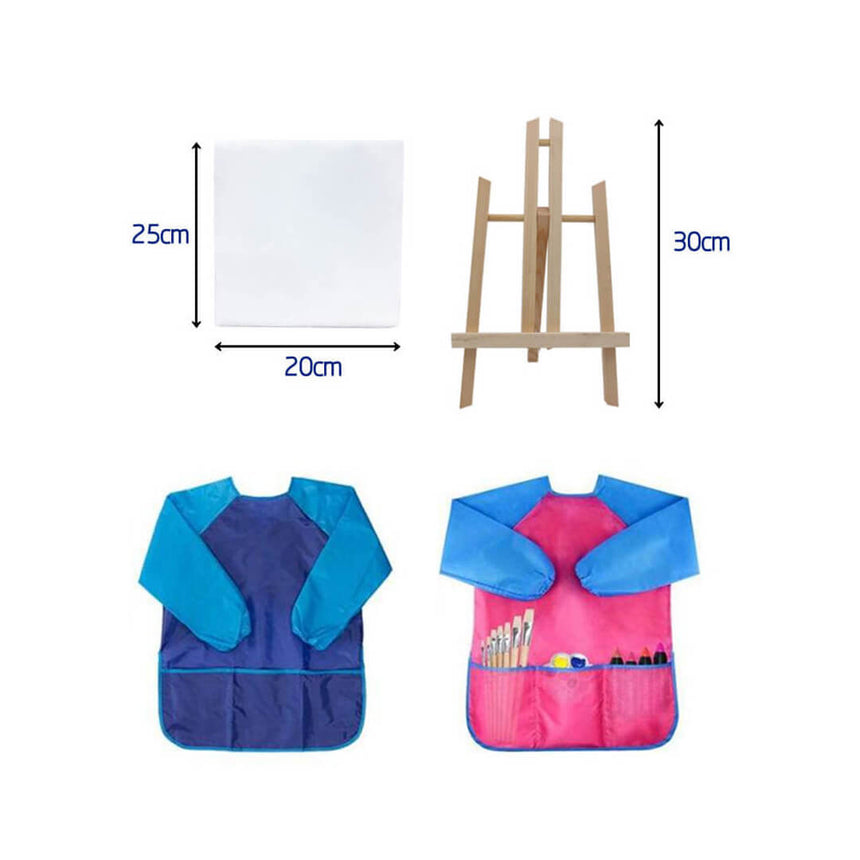 Complete 26-piece painting set with apron, canvas and easel