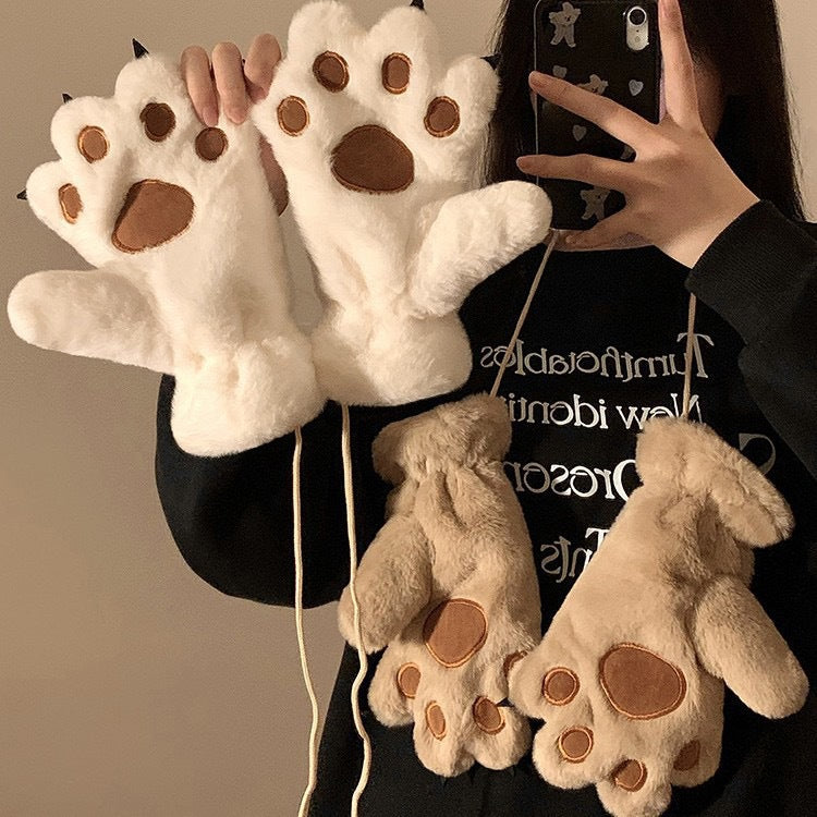 Fluffy Animal Paw Gloves One Size