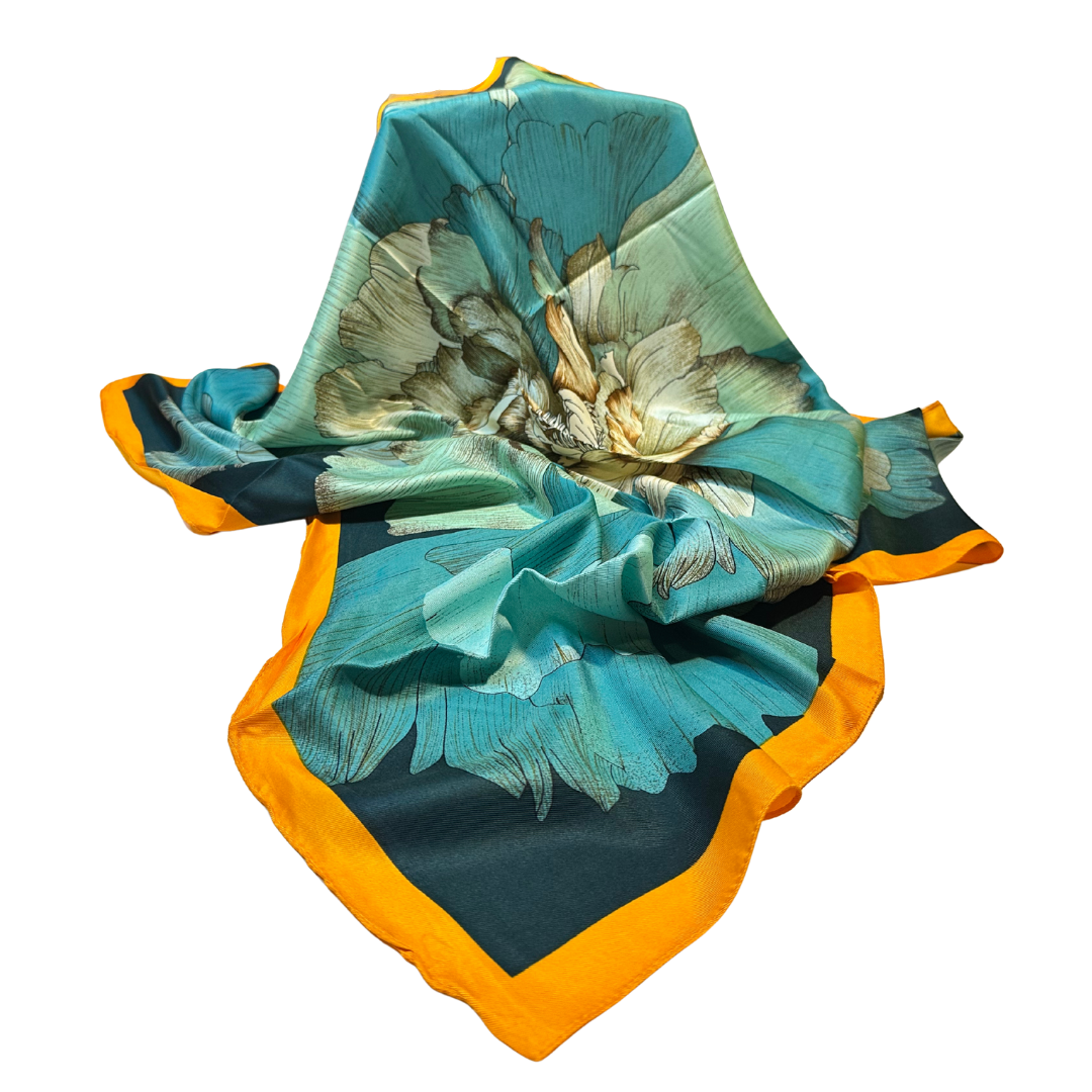 Céladon Scarf Oversized Floral Design 90x90 cm