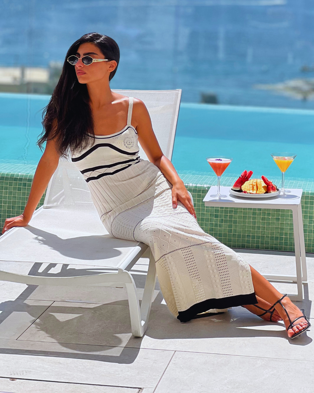 Simply Black and White Long Crochet Dress