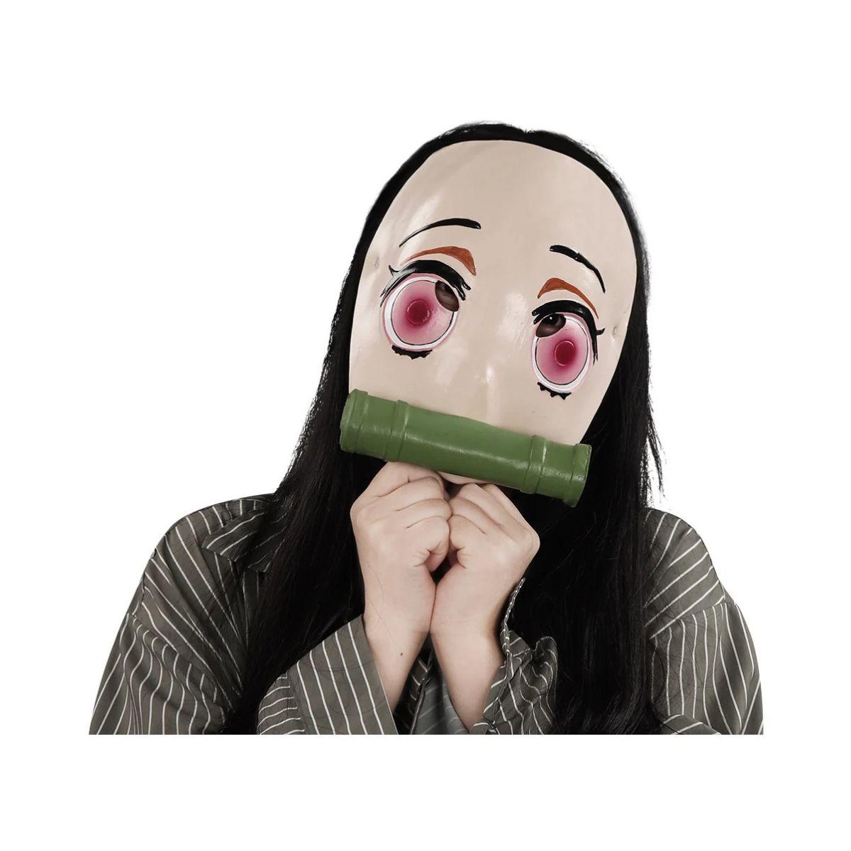 Demon Slayer Nezuko Kamado Cosplay Latex Mask side view – Anime Cosplay Mask Lebanon