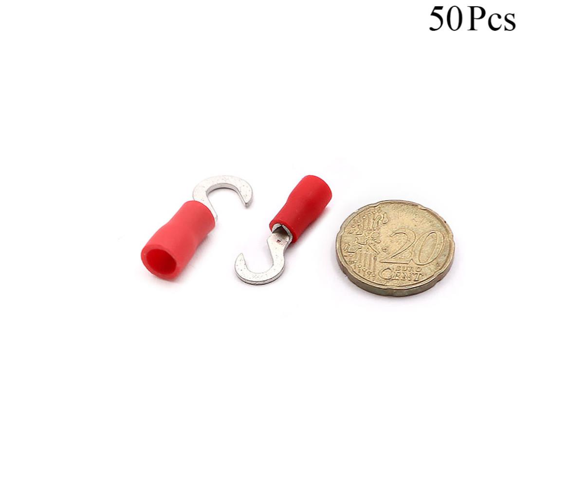 Cable Lugs Insulated - HV1.25-4 - Hook - 0.5-1.5mm - Red - 50 Pcs