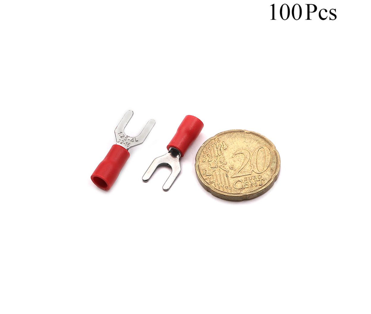 Cable Lugs Insulated - SV1.25-4 L - Fork - 0.5~1.5mm - Red - 100 Pcs