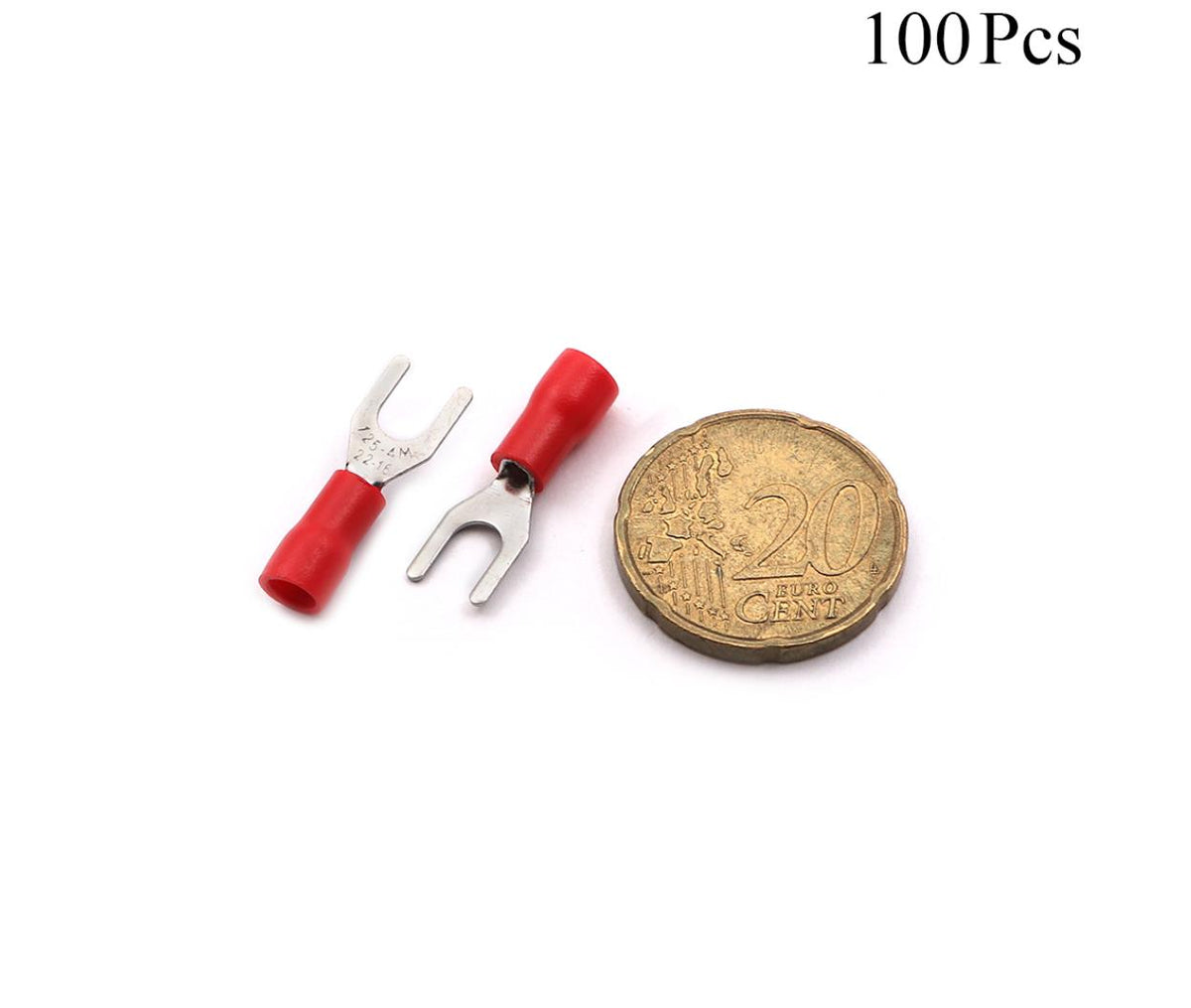 Cable Lugs Insulated - SV1.25-4M - Fork - 0.5~1.5mm - Red - 100 Pcs